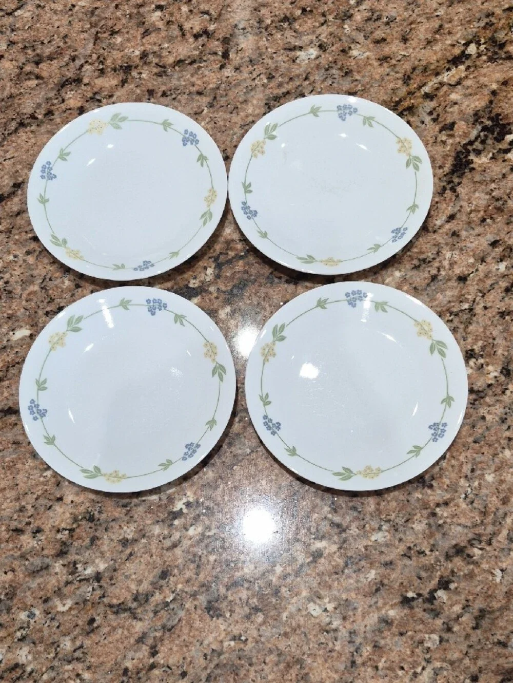 Corelle Secret Garden Dinnerware with Green Leaves and Blue & Yellow Flowers